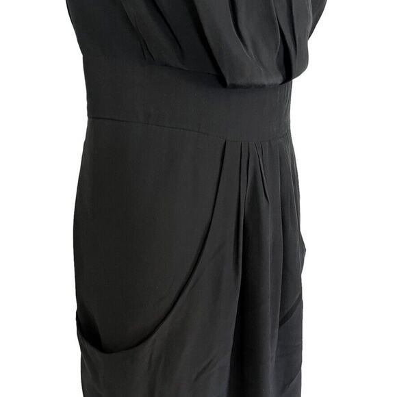 Kenneth Cole New York Womens Black Pleated V-Neck Silk Dress Pockets Mini sz 0 - Picture 3 of 16